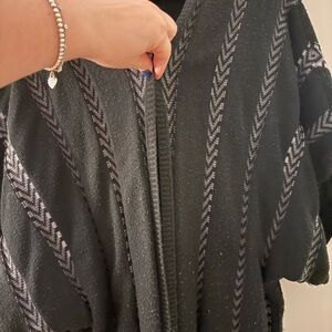 Open-Front Black Chevron-Stripe Knit Cardigan